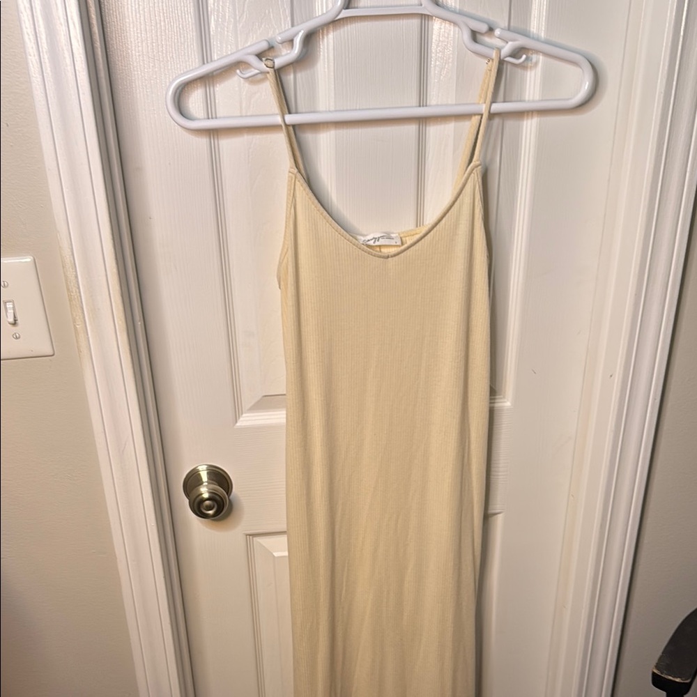 Carly Jean Los Angeles CJs Favorite Ribbed Spaghetti Dress  Maxi, Cream